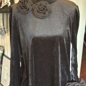 Bespoke Black Velvet Blouse with Floral Accents
